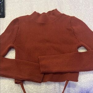 Rust Ribbed Knit Cropped Sweater